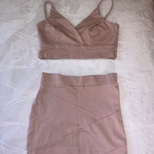Pink Two piece crop top with fitted skirt